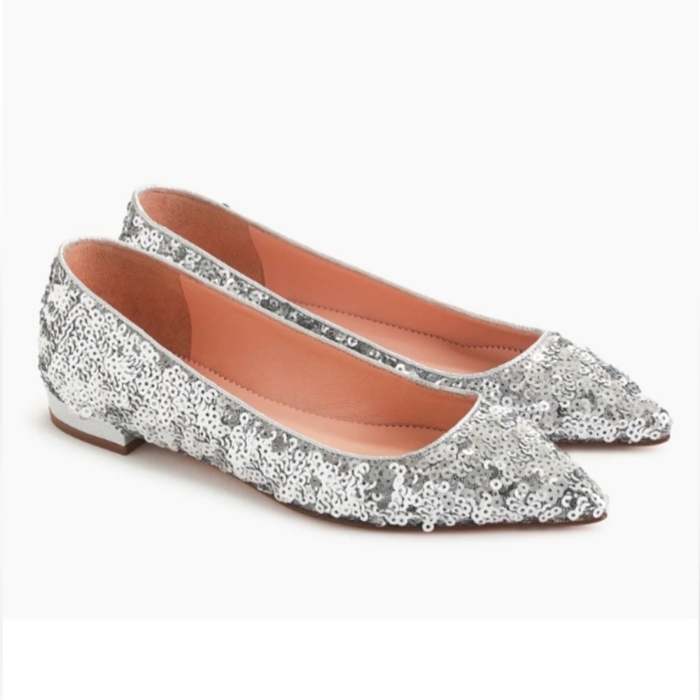 J crew silver sequins pointed toe flats